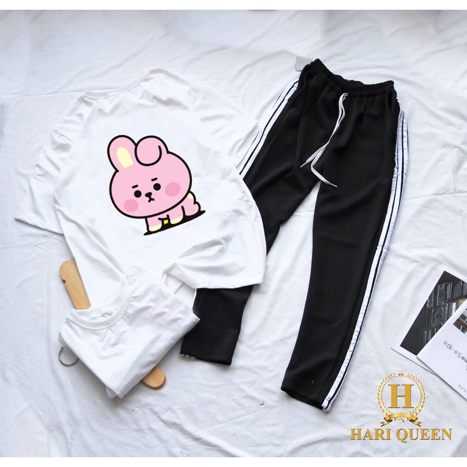 [FREE SHIP ĐƠN TỪ 50K] Sét áo BT21 thỏ bò + quần sọc HARI0420 1